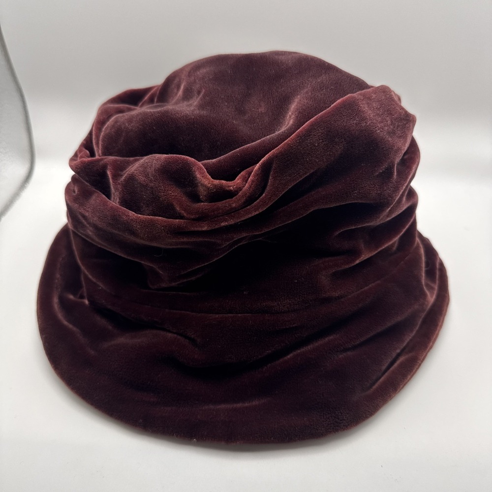 Vintage 90s Liz Claiborne Maroon Velvet Bucket Hat OSFA Women's Retro Cap